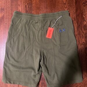 Sun 68 Dark Green Cotton Shorts with Blue Detail